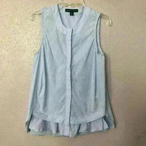 Saks Fifth Avenue Blue Cotton Button Front Blouse Top Shirt XS